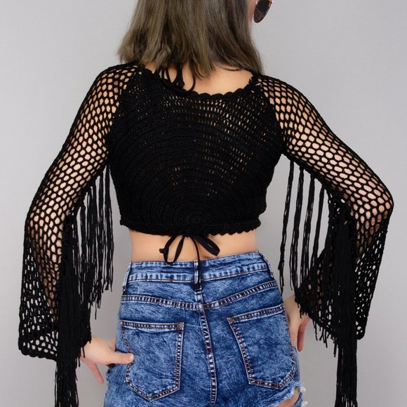 Overnight Rager Fringe Crochet Crop Top - Picture 2 of 2